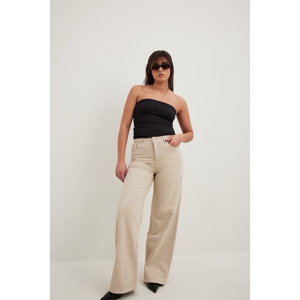 NA-KD Wide Leg Jeans Women's 24‎ X 32 High Waist Beige Cream Pants Y2K Festival